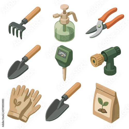 Tools vector gloves nozzle care soil repotting scoop plant icon trowel pouch