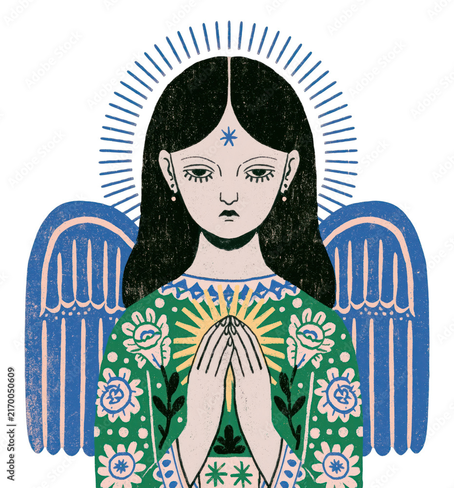 Fototapeta premium Illustration of an angelic figure with wings, PNG on transparent background.