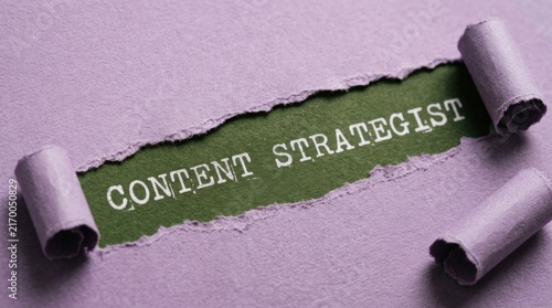 Content Strategist Text Revealed Under Torn Purple Paper Background