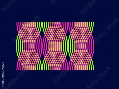 Symmetrical Wave-Patterned Geometric Design - Magenta and Lime Green - Decorative Textile or Surface Graphic.
