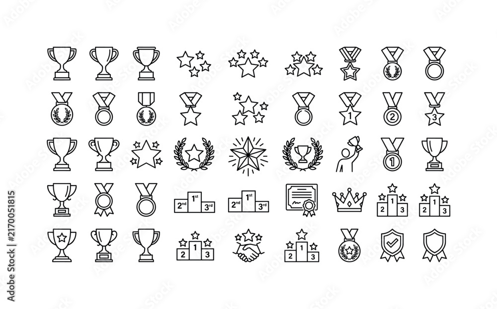 Obraz premium Collection of outline icons representing achievement, awards, and success