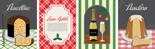 Set of Christmas cards with traditional Italian Christmas sweets. Collection of Christmas poster