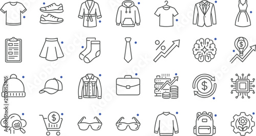 PrintModern Fashion Apparel Business and E-Commerce Finance Icon Set with Line Art Vector Graphics for Websites Shopping Apps and Marketing