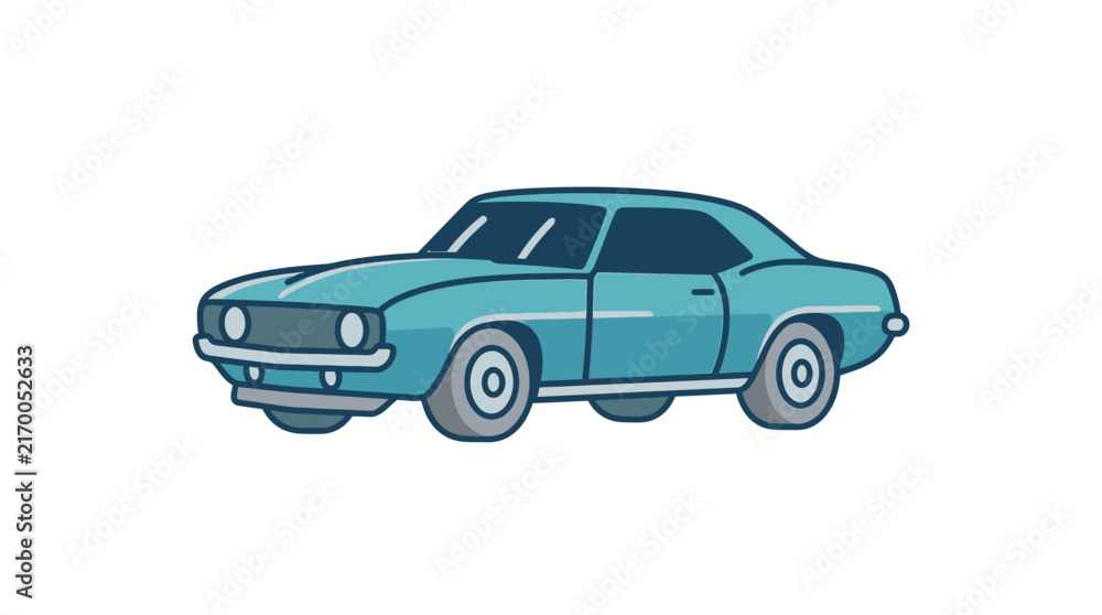 Naklejka premium Light blue vintage muscle car coupe.