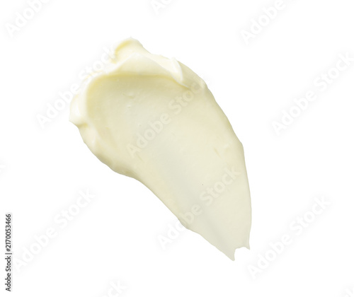 Creamy cosmetic smear of vitamin C face cream, serum or body cream butter isolated on transparent background. Skincare texture and moisturizing beauty product sample for design.