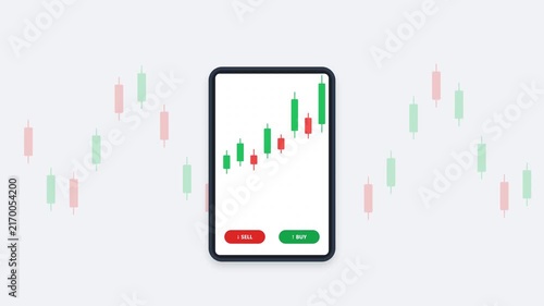 Mobile Phone Displaying Online Financial Market Stock Trading Candlestick Chart