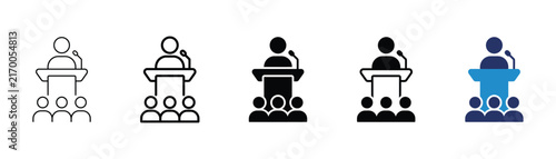 Public speaking icon representing presentation, communication, leadership, business, speech, audience, confidence, and success.