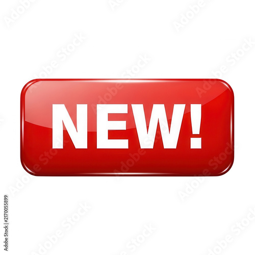 Red glossy button with white text NEW! isolated on transparent background