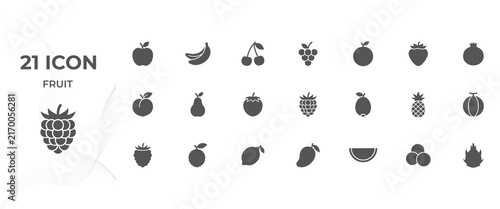 Minimalist 21 Fruit Icons Set – Fresh Fruits, Healthy Food, Organic Produce and Nutrition Solid Vector Collection