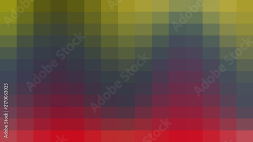 Abstract pixelated mosaic background featuring a smooth gradient blend of vibrant red, dark blue, and golden yellow colors, creating a modern digital art pattern for creative graphic design