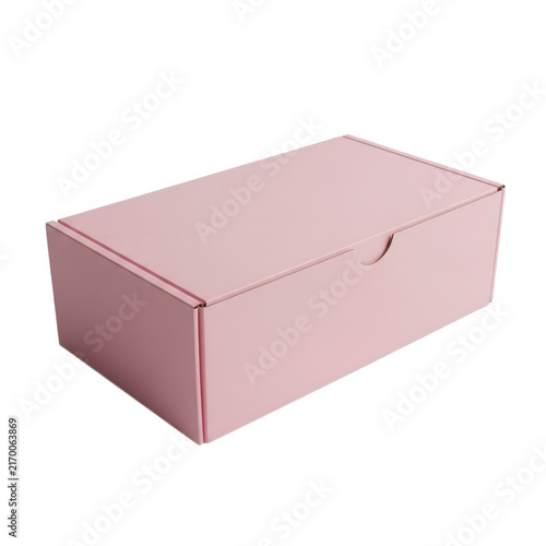 Pink cardboard delivery box isolated on transparent background for e-commerce shipping and packaging presentation