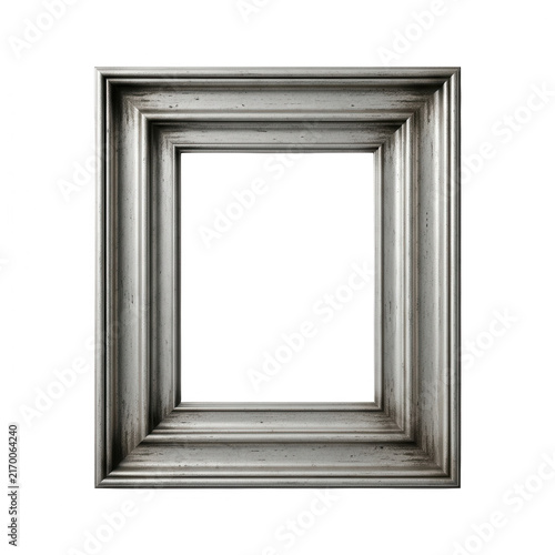 Ornate vintage silver empty picture frame with classic decorative molding isolated on a clean transparent background