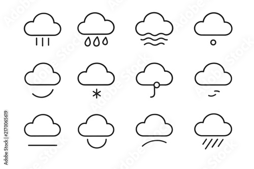 Minimal outline drop cloud vector base hinge ring shadow spark icon fold