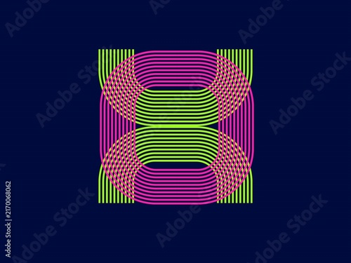 Symmetrical Concentric Rounded Square Pattern, Neon Pink & Bright Green Lines, Op-Art Minimalism, Futuristic Design.