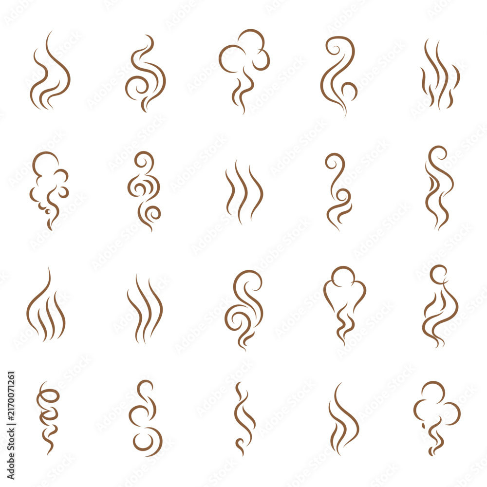 Fototapeta premium Collection of stream and smoke logo vector illustration. Doodle smoke icon are used in user interfaces and graphic design.