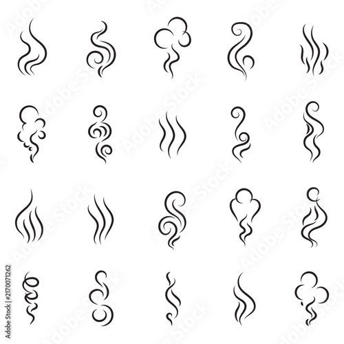 Collection of stream and smoke logo vector illustration. Doodle smoke icon are used in user interfaces and graphic design.