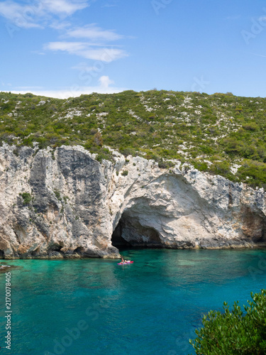 Принти на полотні Porto Limnionas cove in Zakynthos, Greece, with clear turquoise water and limest