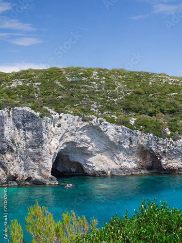 Принти на полотні Porto Limnionas, Zakynthos summer sea vacation at Greece, with turquoise water,