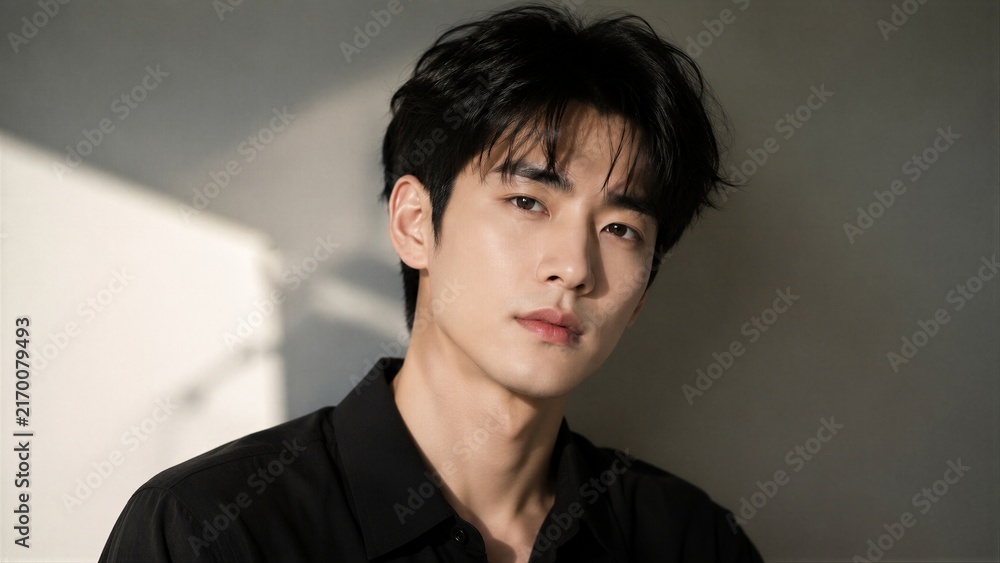 Fototapeta premium Young man posing with neutral expression in indoor studio