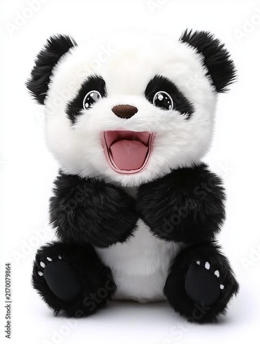 Adorable plush panda toy sitting and smiling