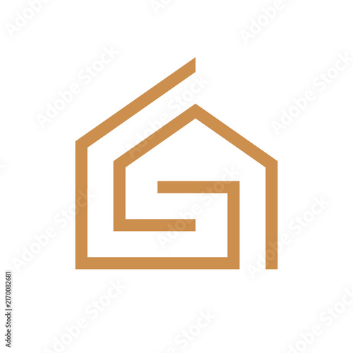 Letter G house minimalist line logo design