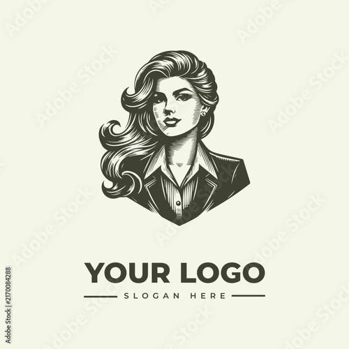Professional business woman portrait logo design template for corporate branding.