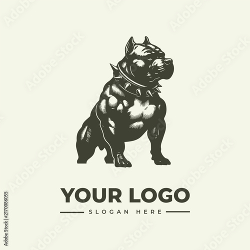 Strong muscular pitbull dog logo design for sports or security brand.