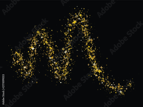Golden glitter wave with sparkling stars