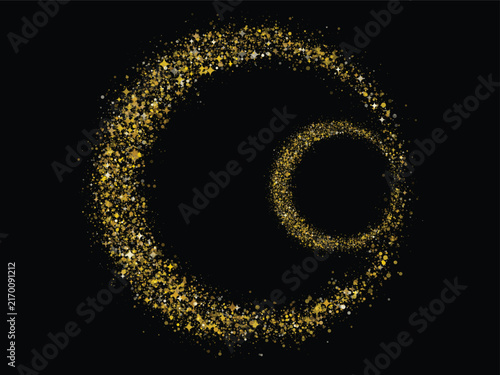 Golden glitter particles in circular shape