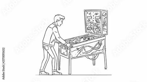Foto Person playing an exciting vintage arcade pinball machine, engaged in a classic