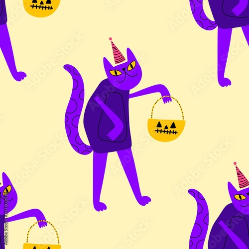 Halloween animals seamless cats pattern for wrapping paper and fabrics and linens and kids clothes print