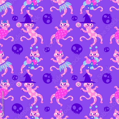 Halloween animals seamless cats pattern for wrapping paper and fabrics and linens and kids clothes print