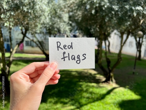 Red flags - card with text about toxic relationship and psychology concept