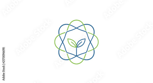 Minimalist plant themed logo with interconnected lines and leaves on a white background with leaves enclosed interwoven
