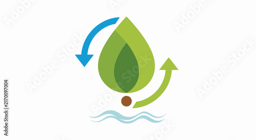Eco friendly water cycle icon illustrating sustainability concepts with water drop arrows with set above water surface
