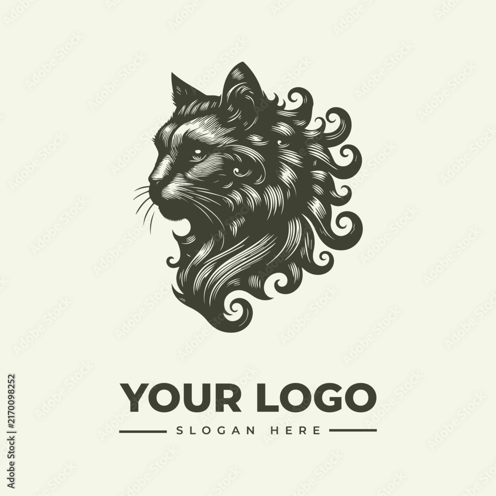 Obraz premium Elegant stylized cat head illustration for a professional brand logo design.