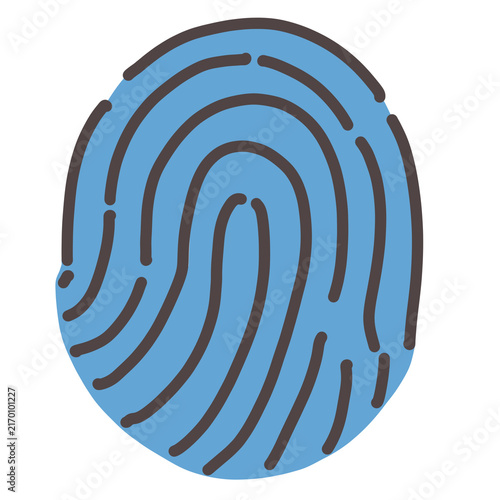 Fingerprint icon illustration. Hand drawn blue fingerprint for biometric authentication isolated on white background.