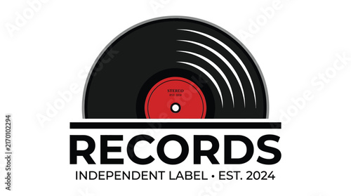 Black vinyl record graphic featuring a bold red center label for modern independent music brands