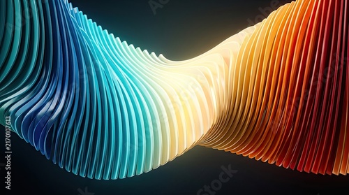 Abstract wave of colorful vertical slats with a smooth gradient transition on black background with twisting wave shape vibrant color gradient form flowing twisting series vertical composition art