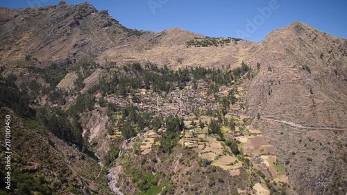 Panoramic view of a remote village in the Paruro mountain range, Cusco, Peru.