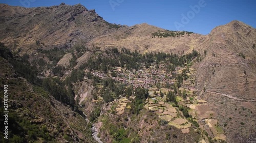 Panoramic view of a remote village in the Paruro mountain range, Cusco, Peru.