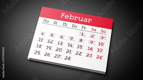 German Calendar with Flipping Pages and Camera Motion - 3d 4k animation (3840 x 2160 px)