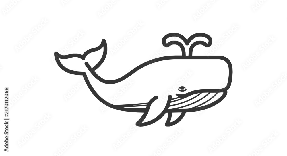 Obraz premium A black and white line drawing of a large whale blowing water from its blowhole with horizontally while releasing