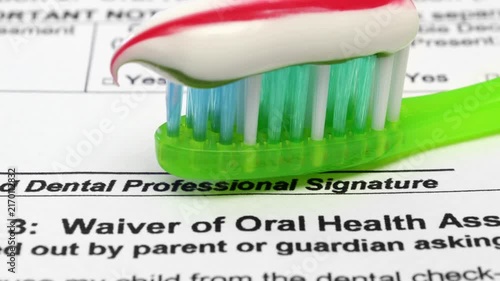 Dental Health Assessment Waiver Form with Toothbrush
