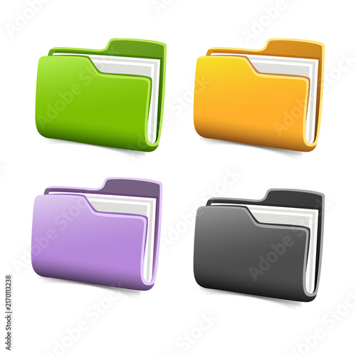 Colorful folder icons for organization and design projects on transparent background