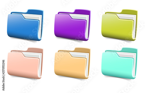 Colorful folder icons for organization and design projects on transparent background