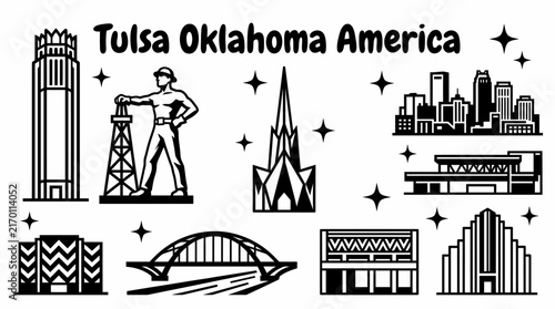 Canvas Print Tulsa Oklahoma America landmarks featuring BOK Tower Golden Driller Gathering Pl