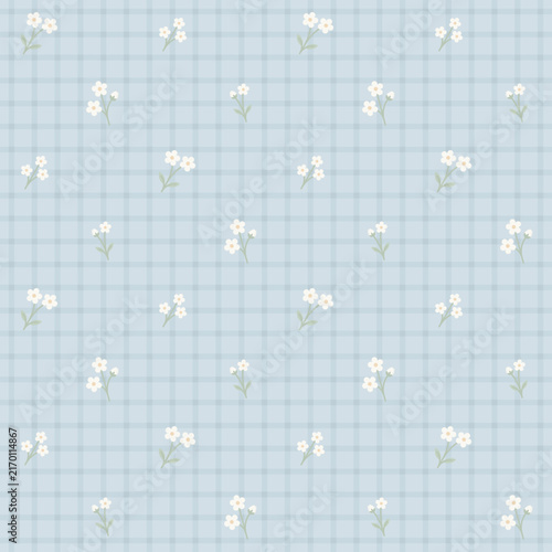 White Forget Me Not Gingham Seamless Pattern