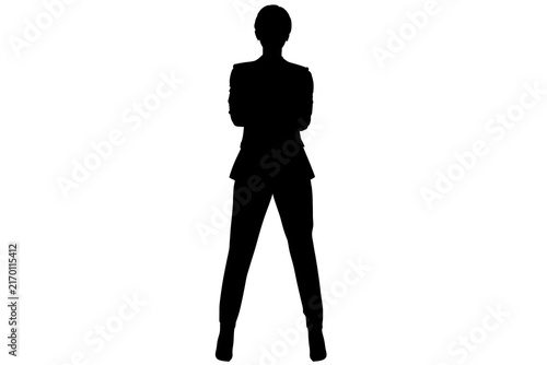 Corporate Businesswoman Silhouette Standing with Arms Crossed PNG Isolated on Transparent Background