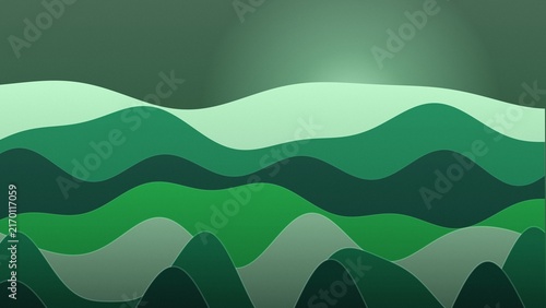 Принти на полотні Abstract landscape with layered green wavy shapes and soft gradient background,